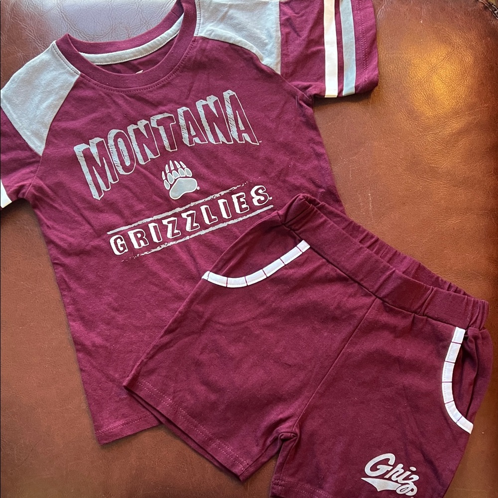 NWOT University of Montana Grizzlies Youth shirt and shorts Set